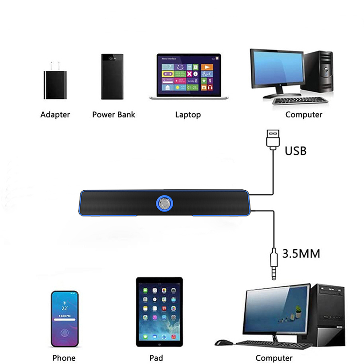 Cheap 2.0 Wired PC laptop Sound Bar Speaker