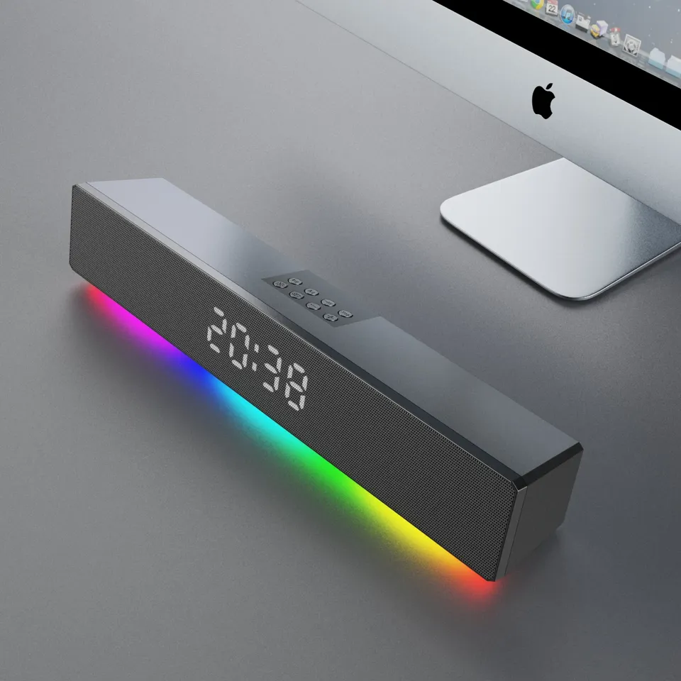 RGB strong bass sound bar speaker with alarm clock